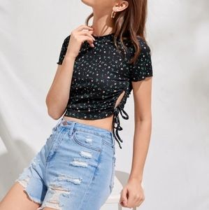 Romwe Floral Tie shirt